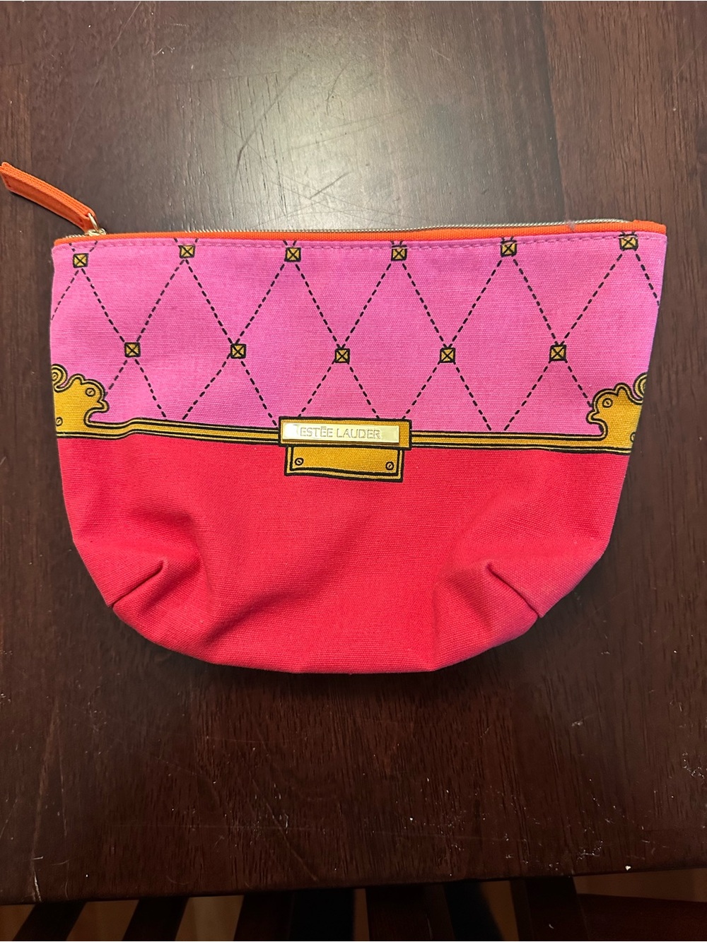 Estee Lauder Pink and Redish/Pink Printed Cosmetic Pouch